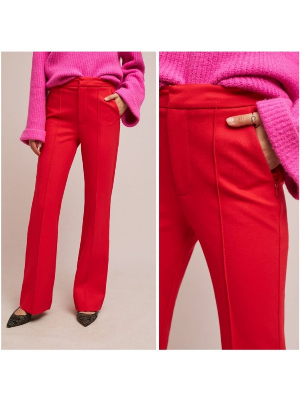 Anthropologie The essential Trouser Pintucked Pants in Red Size US 14
